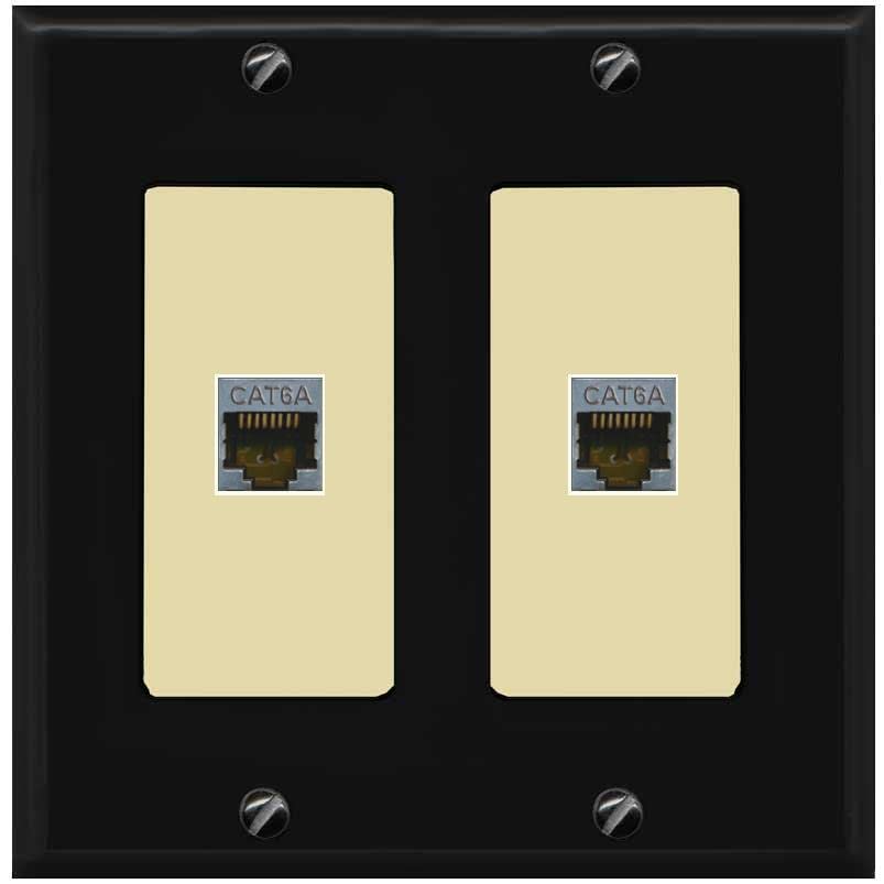 RiteAV 2 Port Cat6A Wall Plate - 2 Gang [Black/Ivory]