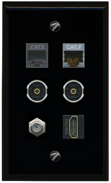 RiteAV CAT7 Coax HDMI Phone 2 TOSLINK Flat/Solid Wall Plate [Black]