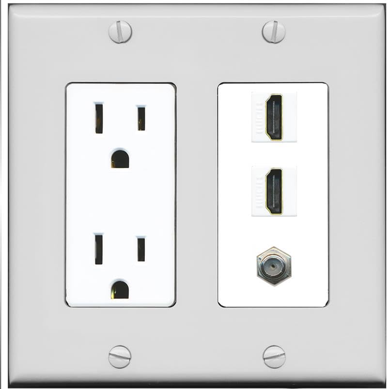 COAX 2 HDMI Wall Plate-Outlet Gray/White