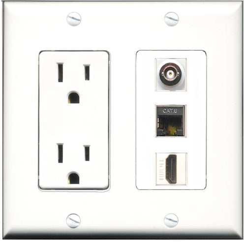 RiteAV - 15 Amp Power Outlet 1 Port HDMI 1 Port Shielded Cat6 Ethernet Ethernet 1 Port BNC Decorative Wall Plate