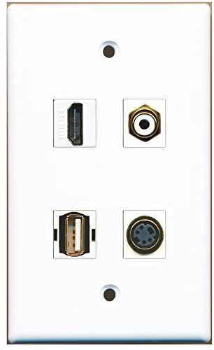 RiteAV - 1 Port HDMI 1 Port RCA White 1 Port USB A-A 1 Port S-Video Wall Plate