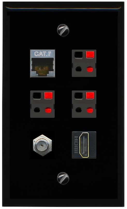 RiteAV CAT7 COAX HDMI 3 SPEAKER Flat/Solid Wall Plate [Black]