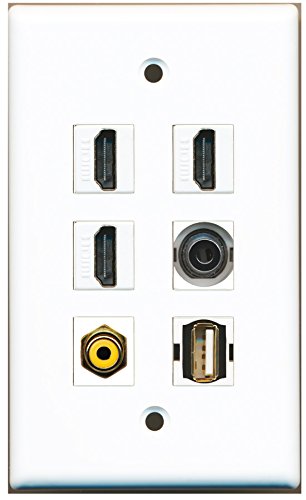RiteAV - 3 HDMI 1 Port RCA Yellow 1 Port USB A-A 1 Port 3.5mm Wall Plate