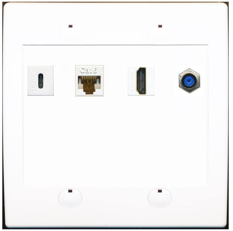 RiteAV USBC HDMI Cat6 Coax F81 Wall Plate - Flat 2 Gang [White/White]