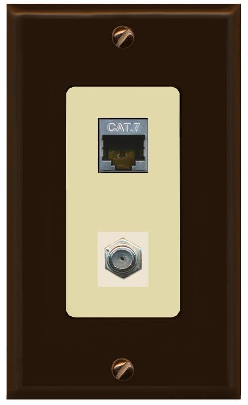 RiteAV Coax and Cat7 Wall Plate - 1 Gang [Brown/Ivory]