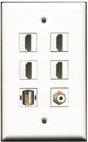 RiteAV - 4 Port HDMI 1 RCA White 1 USB A-A Wall Plate