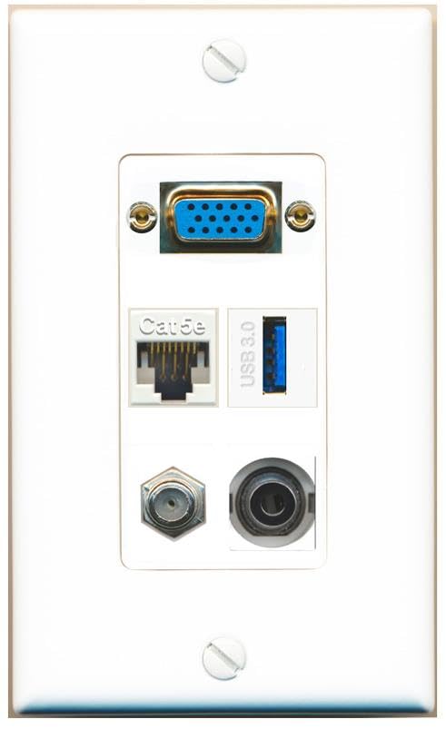 RiteAV SVGA + 3.5mm CAT5E-WHITE COAX USB-3 Wall Plate [White]