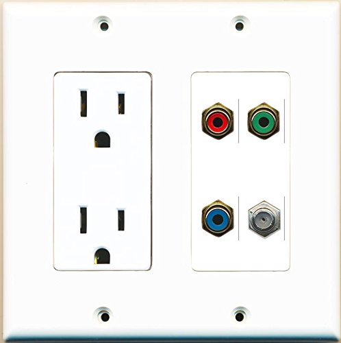 RiteAV Power Outlet Coax RCA Red RCA Blue RCA Yellow Wall Plate White