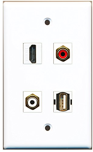 RiteAV - 1 Port HDMI 1 Port RCA Red 1 Port RCA White 1 Port USB A-A Wall Plate