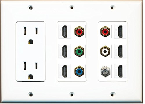 RiteAV - (3 Gang 15A Power Outlet 6 HDMI Coax Component Video RCA White Wall Plate
