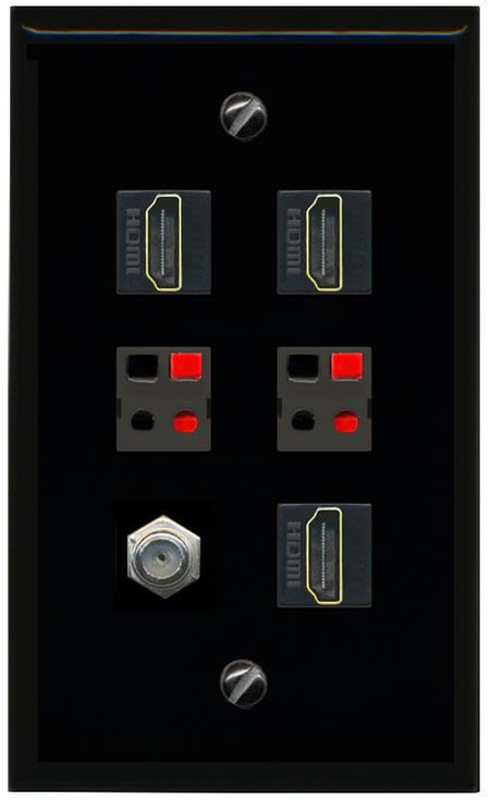 RiteAV COAX 3 HDMI 2 SPEAKER Flat/Solid Wall Plate [Black]