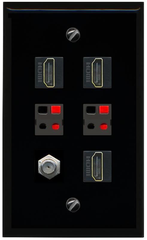 RiteAV COAX 3 HDMI 2 SPEAKER Flat/Solid Wall Plate [Black]