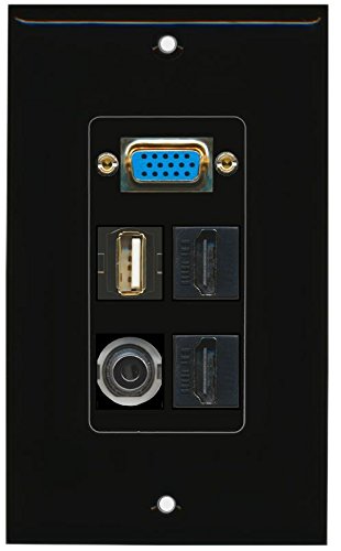 RiteAV (1 Gang Decorative Svga 3.5mm USB A-A 2 HDMI Wall Plate Black