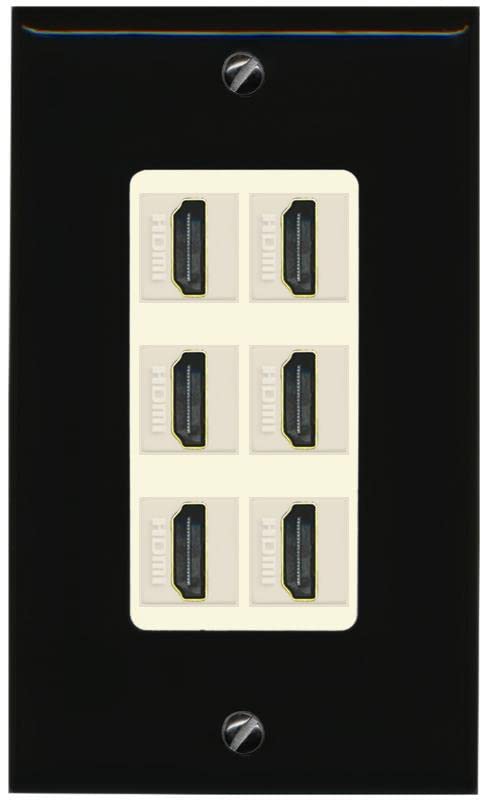 RiteAV HDMI Wall Plate 6 Port - 1 Gang [Black/Light-Almond]