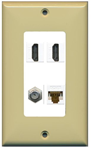 RiteAV - 2 Port HDMI 1 Port Coax Cable TV- F-Type 1 Port Cat6 Ethernet Decorative Wall Plate - Ivory/White