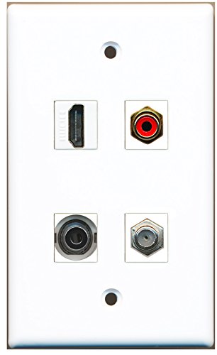 RiteAV - 1 Port HDMI 1 Port RCA Red 1 Port Coax Cable TV- F-Type 1 Port 3.5mm Wall Plate