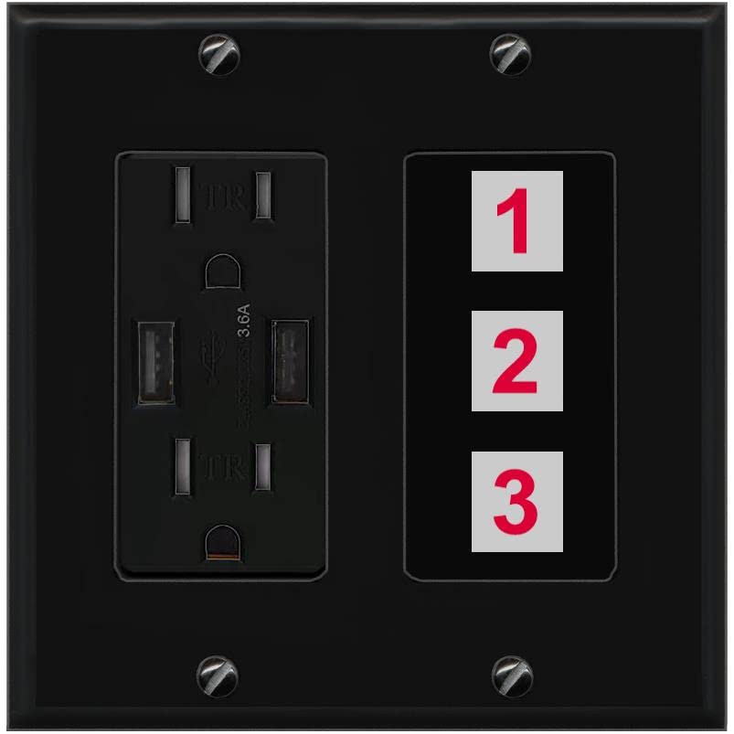 RiteAV Custom Wall Plate 3 Port - USB Charger [Black/Black]