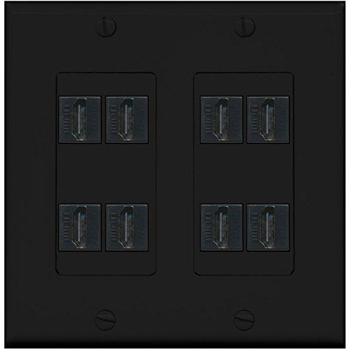 RiteAV - (2 Gang Decorative 8 HDMI Black Wall Plate Black