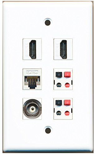 RiteAV - 2 HDMI 1 Port BNC 1 Port Cat5e Ethernet White 2 Port Speaker Wall Plate