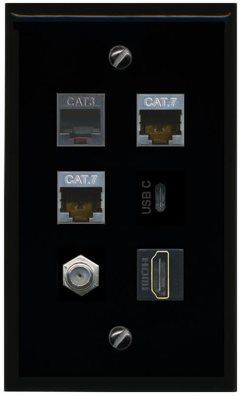 RiteAV 2 CAT7 Coax HDMI Phone USBC Flat/Solid Wall Plate [Black]