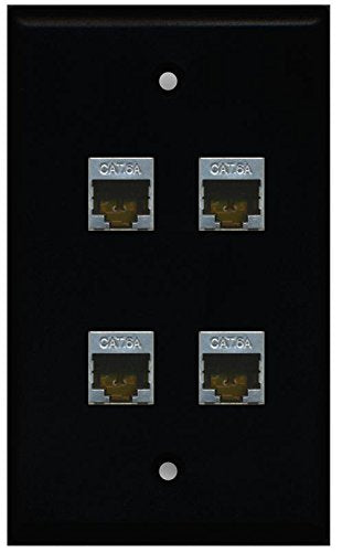 RiteAV - (1 Gang Flat 4 Port Cat6a Jack Ethernet Wall Plate Black