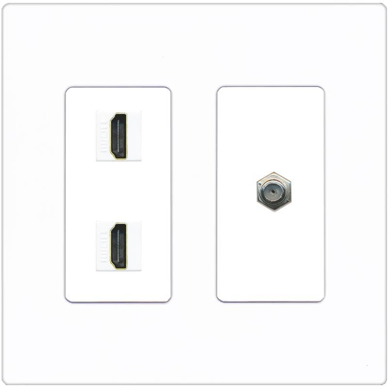 COAX 2 HDMI Wall Plate-2 Gang Screwless White