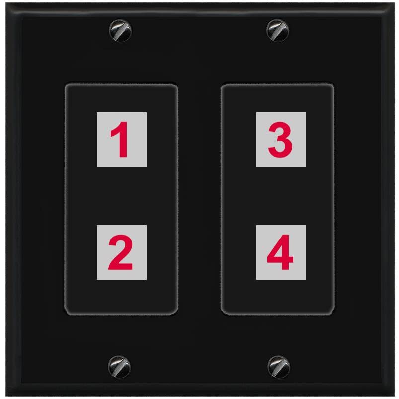 RiteAV Custom 4 Port Custom Wall Plate - 2 Gang [Black/Black]