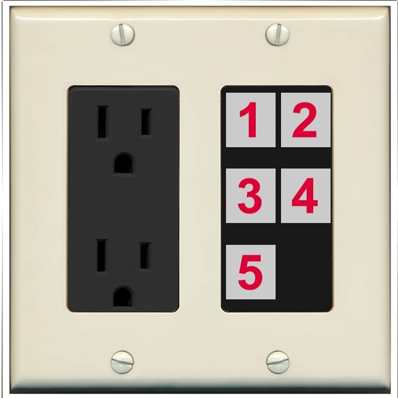 RiteAV Custom Wall Plate 5 Port - Outlet [Light-Almond/Black]