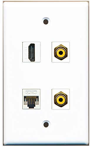 RiteAV - 1 Port HDMI 2 Port RCA Yellow 1 Port Cat5e Ethernet White Wall Plate