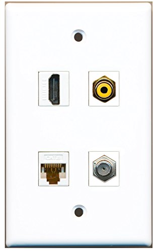 RiteAV - 1 Port HDMI 1 Port RCA Yellow 1 Port Coax Cable TV- F-Type 1 Port Cat6 Ethernet White Wall Plate