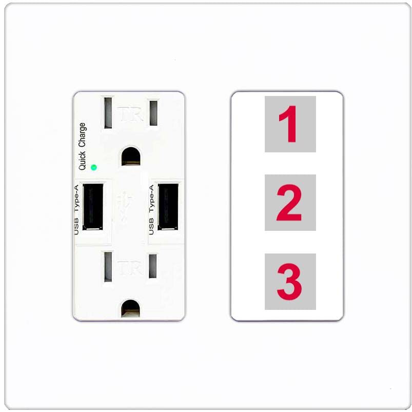 RiteAV Custom Wall Plate 3 Port - USB Charger [Screwless White]