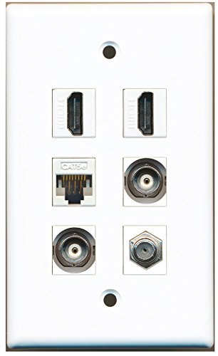 RiteAV - 2 HDMI 1 Port Coax Cable TV- F-Type 2 Port BNC 1 Port Cat5e Ethernet White Wall Plate