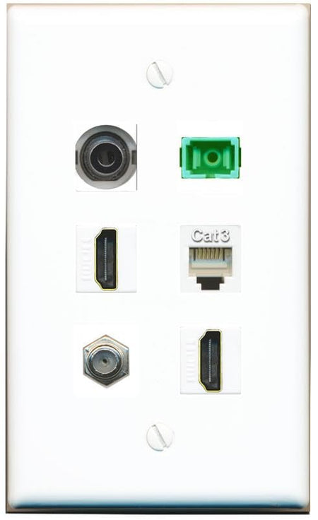 RiteAV 3.5mm Coax 2 HDMI Phone SC-APC-SX Flat/Solid Wall Plate [White]