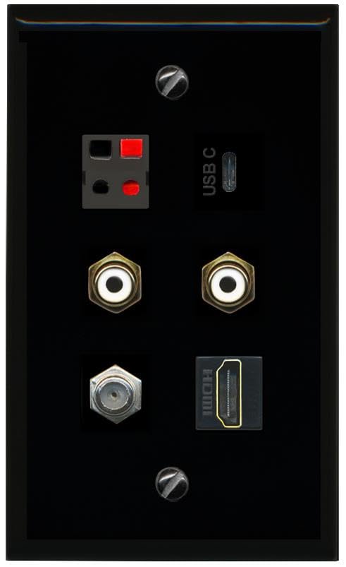 RiteAV COAX HDMI 2 RCA WHITE SPEAKER USBC Flat/Solid Wall Plate [Black]