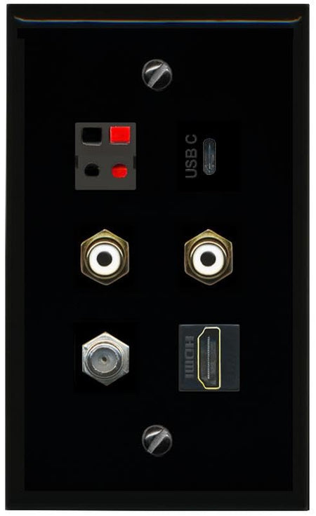 RiteAV COAX HDMI 2 RCA WHITE SPEAKER USBC Flat/Solid Wall Plate [Black]