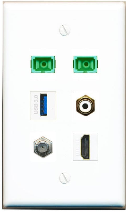 RiteAV Coax HDMI RCA-White 2 SC-APC-SX USB-3 Flat/Solid Wall Plate [White]