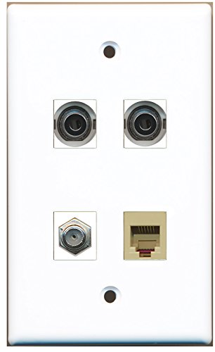 RiteAV - 1 Port Coax Cable TV- F-Type 1 Port Phone RJ11 RJ12 Beige 2 Port 3.5mm Wall Plate