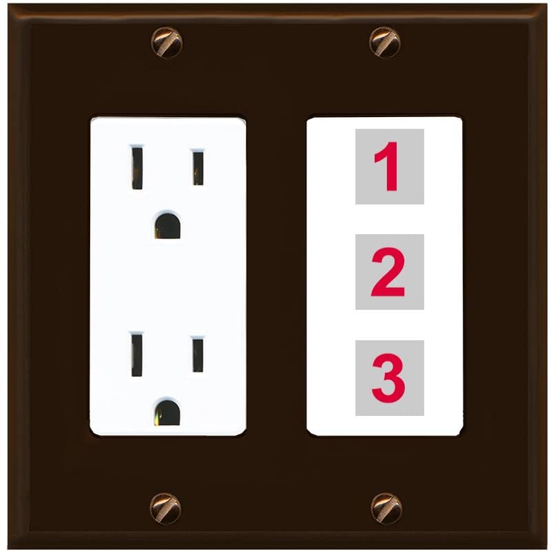 RiteAV Custom Wall Plate 3 Port - Outlet [Brown/White]