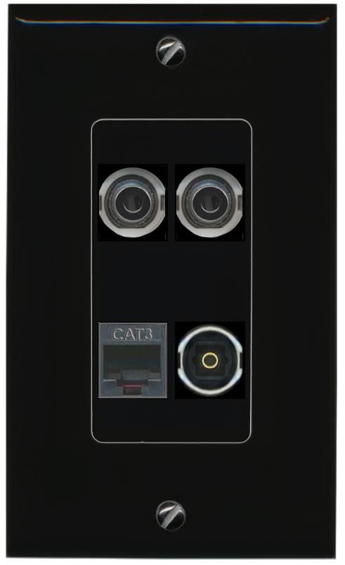 RiteAV 2 3.5mm PHONE TOSLINK Wall Plate Decorative [Black]