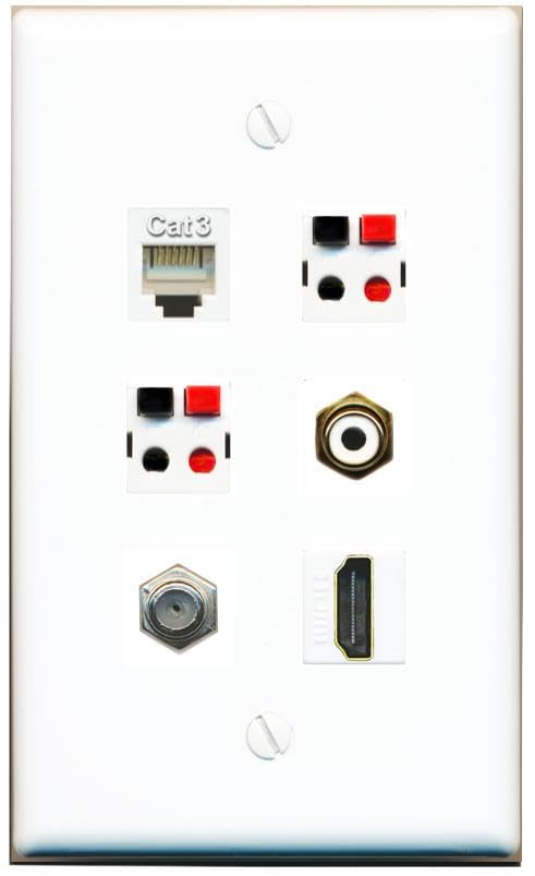 RiteAV COAX HDMI PHONE RCA-WHITE 2 SPEAKER Flat/Solid Wall Plate [White]