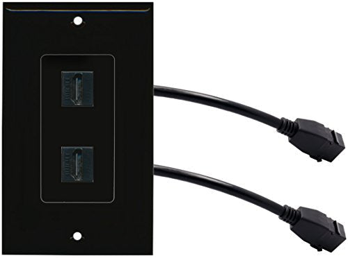 RiteAV (1 Gang Decorative 2 HDMI Black Wall Plate w/Pigtail Extension Cable Black