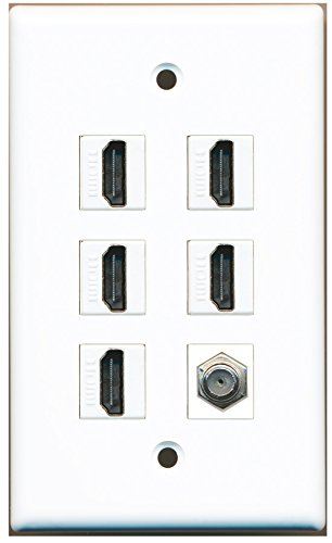 RiteAV - 5 x HDMI and 1 x Coax Cable TV F Type Port Wall Plate White