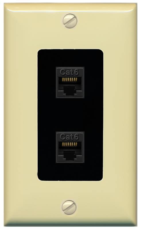 RiteAV 2 Port Cat6 Ethernet Wall Plate - 1 Gang [Ivory/Black]
