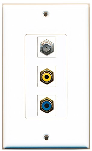 RiteAV 1 Port RCA Yellow 1 Port RCA Blue 1 Port Coax Cable TV- F-Type Wall Plate OVERSIZED