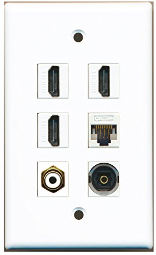 RiteAV - 3 HDMI 1 Port RCA White 1 Port Toslink 1 Port Cat5e Ethernet White Wall Plate