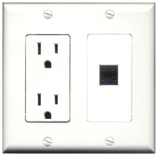RiteAV - 15 Amp Power Outlet and 1 Port Cat5e Ethernet Black Decorativ ...