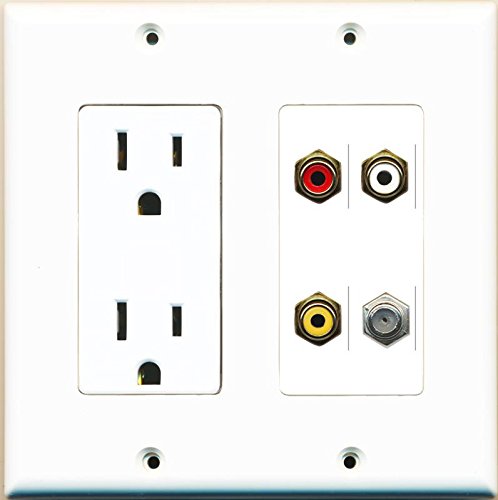 RiteAV Power Outlet Coax RCA Red RCA White RCA Yellow Wall Plate White