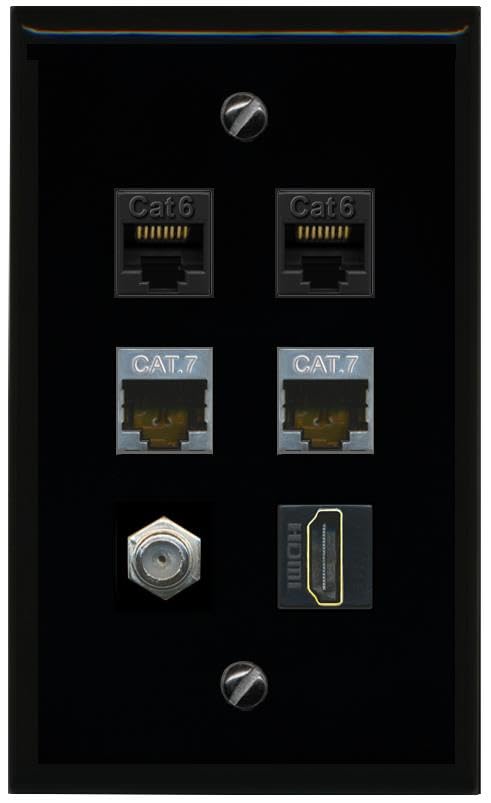 RiteAV 2 CAT6 2 CAT7 COAX HDMI Flat/Solid Wall Plate [Black]