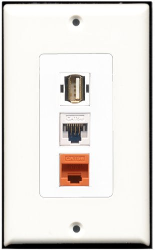 RiteAV 1 Port USB A-A 1 Cat5e Ethernet White 1 Cat5e Ethernet Orange Wall Plate OVERSIZED