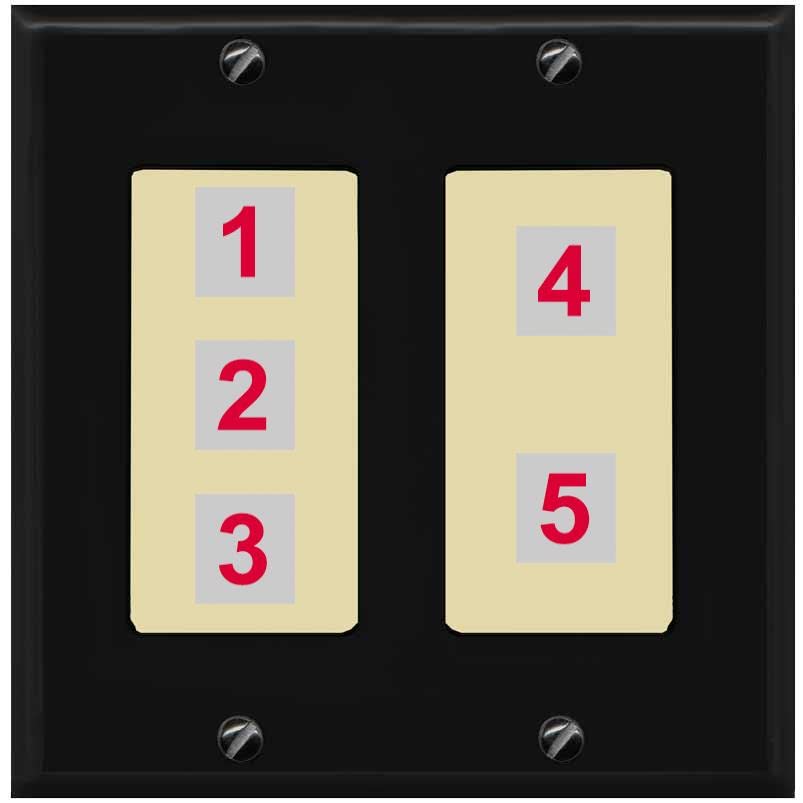 RiteAV Custom Wall Plate 5 Port - 2 Gang [Black/Ivory]